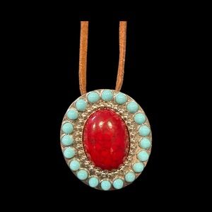 Elegant Red and Turquoise Pendant Necklace